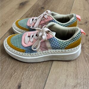 Colorful Women's Sneakers with Pink and Mustard Accents